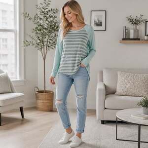 Hard Tail Forever Long Sleeve Striped Raglan Pocket Tunic Shirt Size S